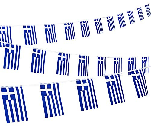 Whaline Wimpelkette mit Griechenland-Nationalflagge, 38 Stück, Blau, Griechenland, rechteckig, Wimpelkette, Banner, griechische Flagge, Girlande für National Day Paraden, Dekorationen, Feiern, Partys