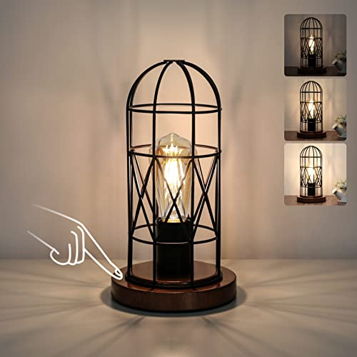 Touch Control Table Lamp, Industrial Bedside Lamp with 3 Way Dimmable, Small Nightstand Vintage Metal Cage Desk Lamps, Steampunk Table Lamps for Bedroom, Living Room, Kitchen (Bulb Included)