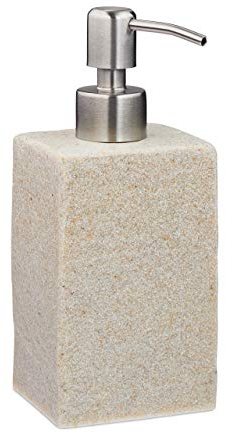 Relaxdays Seifenspender, 200 ml, nachfüllbar, Bad, WC, Küche, Flüssigseifenspender, Polyresin, Edelstahlpumpe, beige