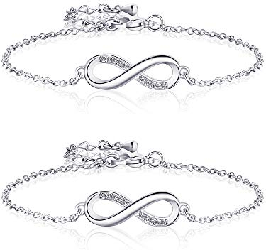 BBTO 2 Stücke Silber Unendlichkeit Armbänder Einstellbare Freundschaft Armbänder für Frauen Mädchen Weihnachten Valentinstag
