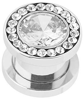 Taffstyle Flesh Tunnel Ohr Piercing Ear Plug Ohrpiercing Schraub Schraubverschluss Edelstahl Multi Zirkonia Kristall 8mm Clear Clear