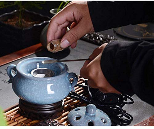 KAXO Bopishop Brûleur d'encens en céramique Régulation de la température Diffuseur d'huile essentielle d'arômes électroniques - Pour la maison/bureau/spa Agarwood Poêle d'aromathérapie - Bleu clair,