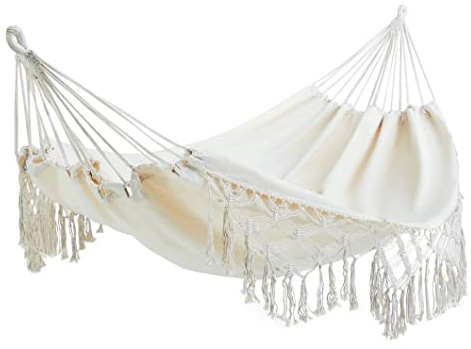 Outdoor Garden Hammock Double 2 Person Large Brazilian Hammocks Cotton Indoor Hammock for Bedroom Patio Porch Backyard (Beige, 240x150cm,450lbs)