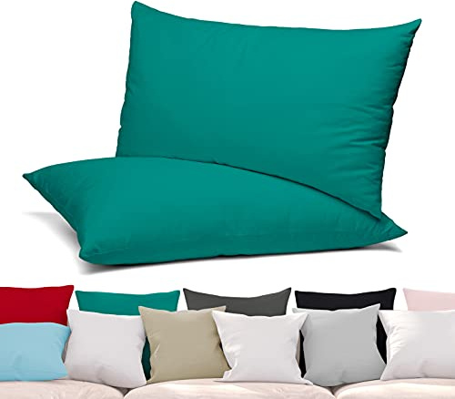 BEAUTEX Kissenbezug 40x80 Kopfkissenbezug Petrol Jersey Baumwolle 2er Set | verdeckter Reißverschluss, gekämmtes Garn, viele Farben, verschiedene Größen, hautfreundlich, atmungsaktiv, formstabil