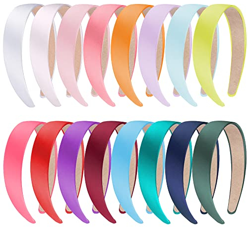 SIQUK 16 Stück Haarreifen Satin Stirnbänder Breit 2.54 cm für Frauen und Mädchen, 16 Farben