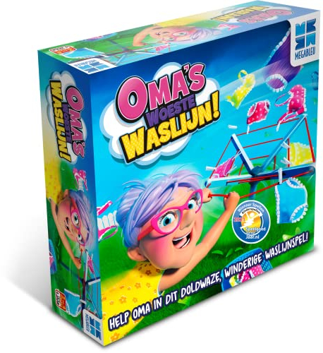 Megableu - Oma's WOESTE WASLIJN – Hilarisch Actiespel voor Kinderen Vanaf 4 Jaar – Spannend Dobbelspel met Verrassende Tornado’s – Perfect voor het Hele Gezin – 2 tot 4 Spelers - 10 Min - NL-versie