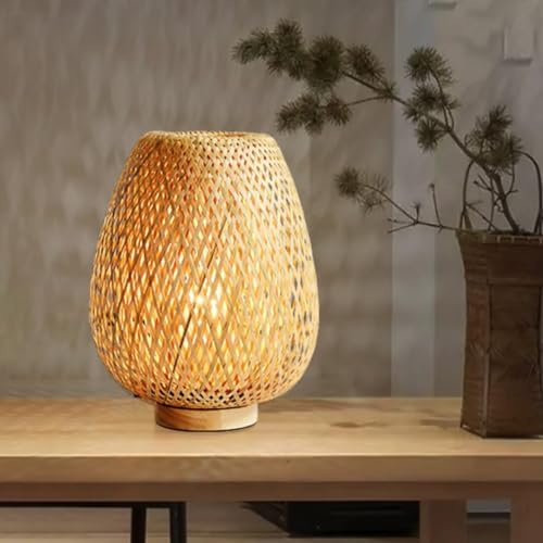 GUANSHAN Tischlampe aus Bambusgewebe, Bambus-Lampenschirm, Tischbeleuchtung im Zen-Stil, dekorative Tischbeleuchtung, Nachtlicht für Schlafzimmer und Wohnzimmer