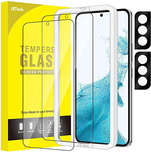 JETech Skärmskydd för Samsung Galaxy S22+/S22 Plus 5G med Kameralinsskydd, Enkelt Installations Verktyg, Härdat Glas Film, Fingeravtryck ID Kompatibel, 2 Pack Varje