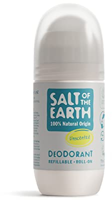 Deodorante naturale roll-on Salt of the Earth - Senza profumo, senza fragranze - Ricaricabile, vegano, approvato da Leaping Bunny, prodotto nel Regno Unito - 75ml