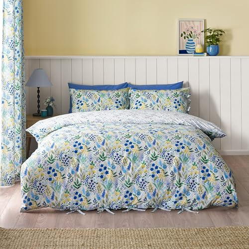 Catherine Lansfield Tilly Floral Reversible Double Duvet Cover Set with Pillowcases Blue