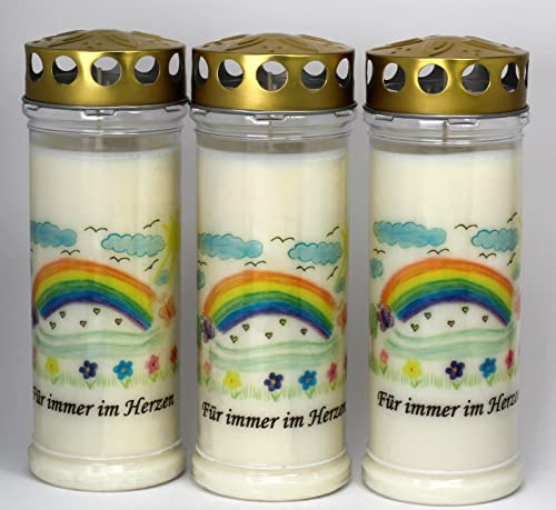 Kerzen Junglas 3er Set Grabkerzen, Sternenkind - (21x7, 5 cm) – Grablicht mit 7 Tage Brenndauer (3421) Wetterfestes Trauerlicht Deckel - Hochwertige Trauerkerze - Edle Gedenkkerze aus Deutschland