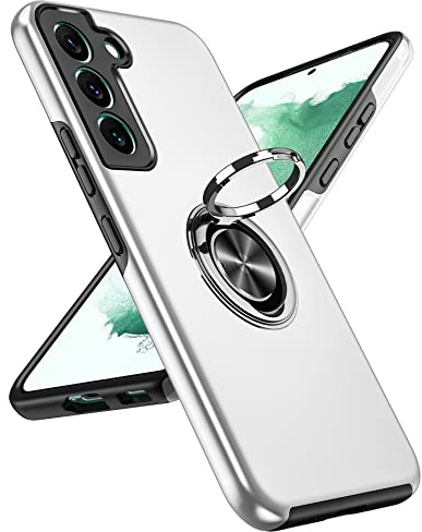 LeYi for Samsung Galaxy S22 Phone Case, Shockproof Protective Cover | Invisible Metal Ring Stand Holder Tough Shockproof Protective Phone Cover for S 22 - Silver