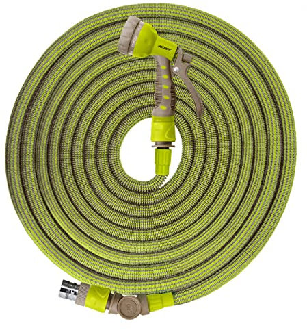 Jardibric – Juego de mangueras extensibles y retráctiles – Uso intensivo – Longitud de 13,5 a 40 m – Conveniente para el riego y el riego, conexión articulada de 180 ° – Caja de almacenamiento de