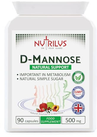 Nutrilus D-Mannose 90 Capsules 500mg - 1000mg per Serving - Pure Extract - Vegan - not Tablets - Urinary Tract - Bladder Infections - UTI