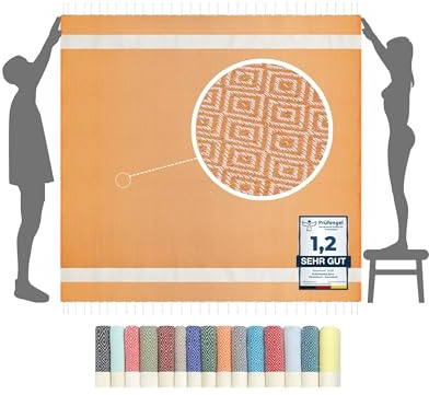 furora Holiday Serviette de Plage XXL Grande Taille 200x200 cm - Coton, Anti Sable | Plaid Plage Fouta, Femme & Homme | Pique-Nique Tapis Draps de Plage Accessoire, Couverture de Plage, Cadeau