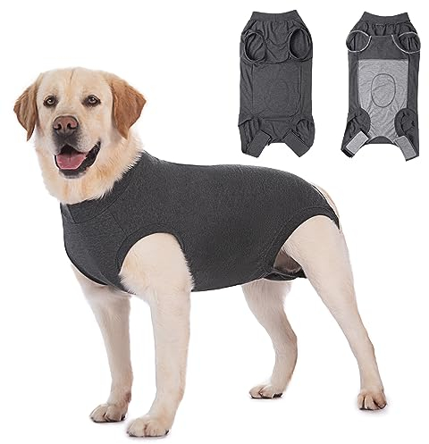 Axcimond Hundebody Nach Op Leckschutz Op Body Hund Kastration Hündin Rüde Medical Pet Shirt Hund Einteiler Wundschutzanzüge für Hunde Mit Klettverschluss Alternativen zu Kegel und Halskrause Grau 2XL
