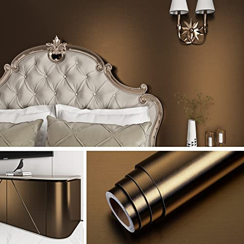Livelynine Peel and Stick Wallpaper Gold Retro 40CMx5M Self Adhesive Wall Paper for Bedroom Living Room Waterproof Kitchen Wallpaper Sticky Back Plastic Roll Gold for Appliance Refrigerator Dishwasher