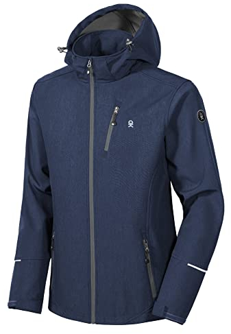 Little Donkey Andy Softshelljacke Herren Wasserdichte Atmungsaktive Fleece Warme Übergangsjacke Outdoorjacke mit abnehmbarer Kapuze Blaugrau meliert M
