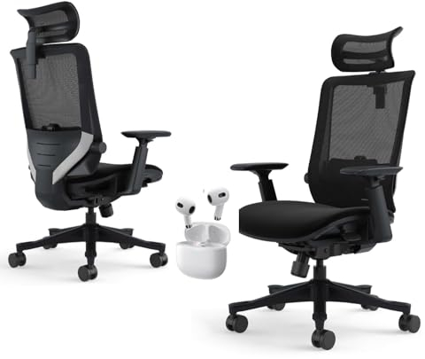 Bürostuhl Gaming Stuhl Ergonomisch- inkl Kopfhöhrer Schreibtischstuhl mit Verstellbarer Kopfstütze, Lendenwirbelstütze, Armlehnen, Atmungsaktiv, 130° Neigung, Nylon, Schwarz, Chefsessel, 150kg