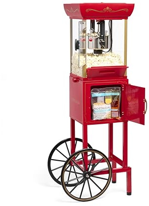 Nostalgia Popcorn Maker Machine - Professional Cart With 2.5 Oz Kettle Makes Up to 10 Cups - Vintage Popcorn Machine Movie Theater Style - Red