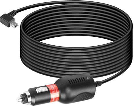 SinLoon Mini-USB-Auto-Zigarettenanzünder-Stromkabel, 5 V, 3 A, 90 Grad nach Links abgewinkelt, mit extra langem Kabel für Dashcam/GPS/Navigation/Sat NAV/DVR/Digitalkamera – 3,5 m