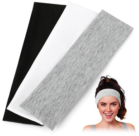 Yurblax 3 Stück Sport Stirnband, Stirnbänder Herren Elastische Haarband Damen Schweißband Headband Dünn Rutschfeste Kopfbänder für Mädchen Jungen Laufen Radfahren Yoga (Schwarz Weiß Grau)