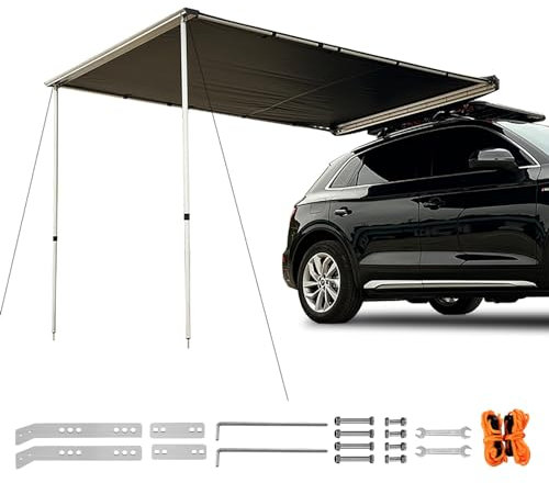 PQXQZ Auto Markise Camping, Höhenverstellbare Auto Zelt, Einziehbare Auto-Seitenmarkise mit Wasserdichter Aufbewahrungstasche (Size : 200x300cm/6.6x9.8ft)
