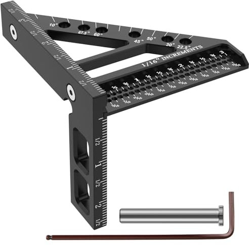 3 in 1 Tischlerwinkel 22,5 30 45 60 67,5 90 Grad Quadratischer Winkelmesser aus Aluminiumlegierung mit für Tischler, 3D, praktisch, für Ingenieure Schreiner