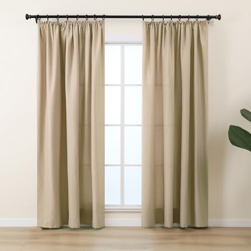 L.Z.E Gardinen Vorhänge Sand Beige mit Kräuselband, Sichtschutz 70% Lichtdurchlässig Gardine Vorhang für Schlafzimmer Wohnzimmer, Dünne Baumwolloptik für Schiene Schienensystem, 225 cm Lang