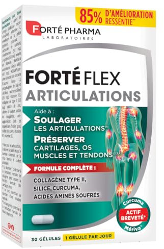 Forté Pharma - Forté Flex Articulations - Complément Alimentaire Articulations - Collagène type II, Curcuma, Silice, Vitamine C, Zinc - Santé des os, tendons, ligaments - 30 gélules, 1/jour