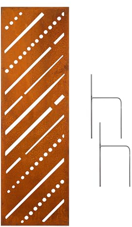 D&L Lasertec Edelrost Sichtschutzwand Metall Streifen 160x50 cm inklusive Bodenanker