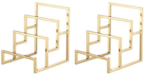 sourcing map Clutch Purse Display Stand 3 Layer Wallet Display Rack Metal Clutch Holder Riser for Home Retail Store Supplies - Gold, 2Pcs