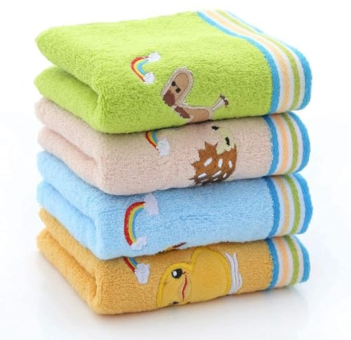 GANILITY Handtuch, 4 Stück 25 x 50cm Reine Baumwolle Bestickte Handtuch, Handtuchset Bunte Tiere Handtüche, Waschlappen Gesichtstücher