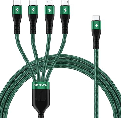 SIQIWO USB C to Multi Charging Cable, 3A 1.2M Braided Splitter 4 in 1 Charger Cord with 2 Micro USB/2 Type C Ports, for iPhone 17/16/15, Samsung Galaxy S25 S8 S7, LG, Honor View, Xiaomi, Sony, Tab