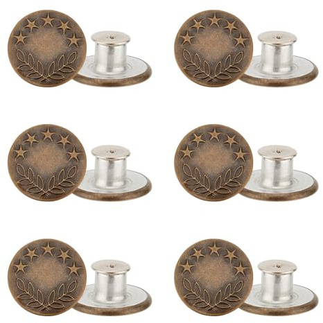 GOMAKERER 50 Pcs Antique Bronze Jeans Buttons 17mm, Metal Vintage Pants Button Replacement Star Wheat Button Snap Denim Button Kit No Sew Button with Rivets for Clothing Supplies