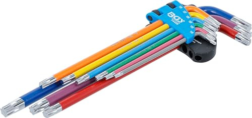 BGS 74459 | Winkelschlüssel-Satz | T-Profil (für Torx) | T10 - T50 | 9-tlg. | Extra lange Ausführung | Multicolour-Farbcodierung | Chrom-Vanadium-Stahl (S2) | Kunststoff-Klapphalter