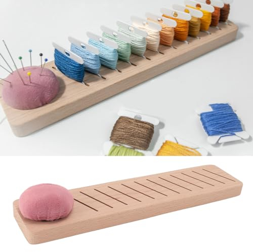 Spulenständer aus Holz, 12 Positionen, Stickgarnhalter für Sticktwist-Aufbewahrung, Garnspulenhalter mit Stifthalter, Spulenhalter für Sticktwist