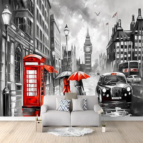 Générique Papier Peint Intissé 3D Scène De Rue Rétro De Londres 250x175 cm Papier Peint Mural Poster Tableaux Muraux Tapisserie Photo, Chambre D'enfants Mural Personnalisé pour Salon Chambre Décor