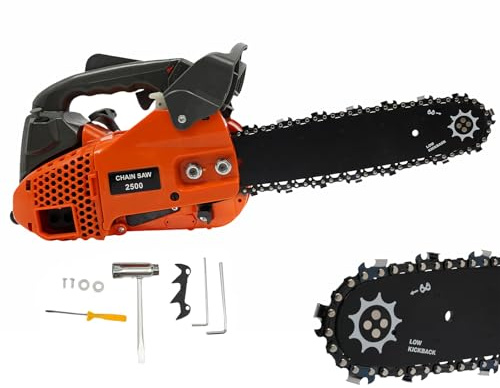Levkitch Motosierra de gasolina con hoja de 11,8 pulgadas Chain Saw riel de sierra de 30 cm motor térmico 2 tiempos 25.44cc velocidad máxima 9000 rpm