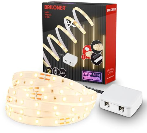 BRILONER - Pimp your Panel LED Strip Starterset, Warmweiß, Kabelschalter, Streifen, Leiste, Zimmer Deko, Band, Zubehör Akustikpaneele, Lichtleiste, Lichtband, 2,6m, Weiß