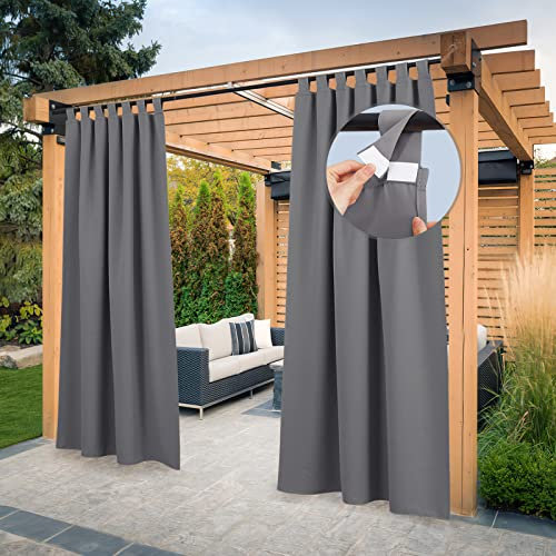 PONY DANCE Outdoorvorhänge mit Abnehmbaren Schlaufen Outdoor Vorhang Wetterfest Sichtschutz & Sonnenschutz Vorhänge für Pavillon & Terrasse 2er Set H 213 x B 132 cm, Grau
