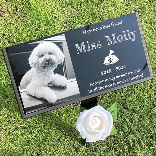 KEMAYUN Dog Headstone Memorial Stones Personalized, Headstone for Pet Dog Cat Animal Outdoor Mini Black Granite Memorial Garden Stone Gravestone Markers