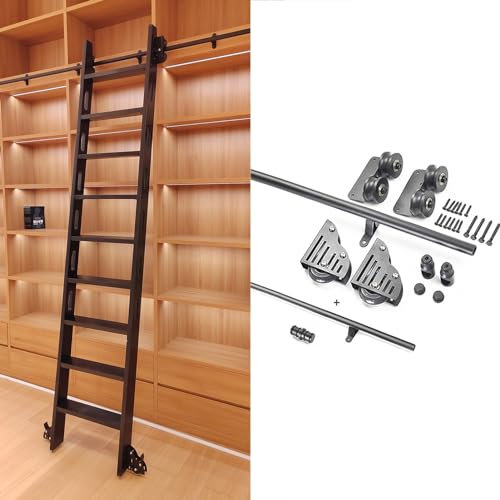 ZFGOJNBH Schiebeleiter-Hardware-Kit - Bibliotheks-Rollleiterschienen-Kit mit Bodenrolle (ohne Leiter) Mobile Leiterschiene/-schiene für Innenbereich/Dachboden/Lager, Größe: 1