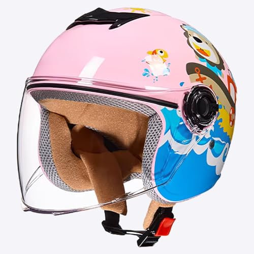 DOT/ECE-Zertifizierter 3/4-Motorradhelm, Offener Motorradhelm Mit Sonnenblende Und Kinnriemen Mit Schnellverschluss, Leichter Motorradhelm Für Jungen Und Mädchen E,48-55cm