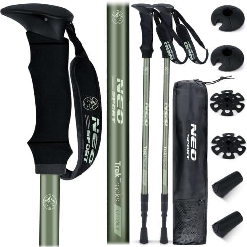 Neo-Sport Vandringsstavar Nordic Walking Justerbar 65–135 cm Aluminium EVA Skum Handtag 1 Par Grön