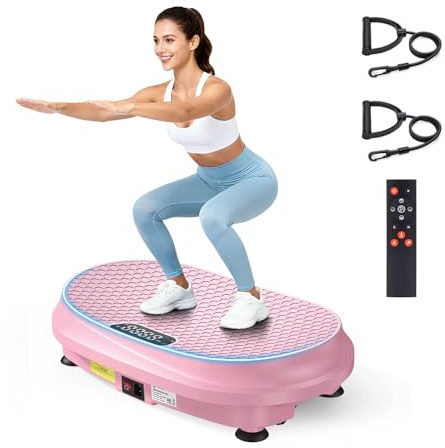 Curved Vibration Plate Exercise Machine, Vibrating Plate 400 lbs Capacity with 9 Auto Modes and 120 Adjustable Speeds, Large LED Display, Touch and Remote Control, Vibration Platform for Home (Pink)