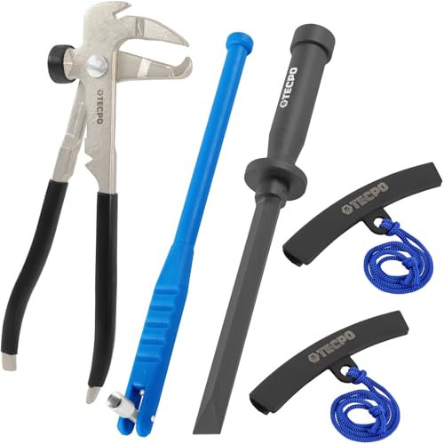 TECPO Reifenreparaturset 5-teilig, Auswuchtgewicht Zange, Reifenventilentferner Ventileinzieher, Klebegewicht Kunststoffschaber 19mm, Felgenkantenschutz