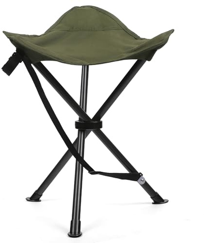 Outplea Sgabello Treppiede da Esterno Pieghevole 45 cm, Sgabello Pieghevole Portatile 3 Gambe Antiscivolo, Sedia Pieghevole Portatile per Escursionismo Campeggio, Verde Militare