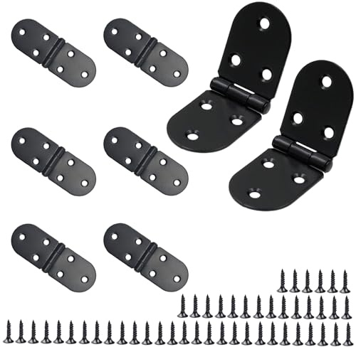 8 Black Hinges for Wood, 180 Degree Drop Down Hinges for Cupboard, Folding Table, and Furniture, Includes Small Black Screws