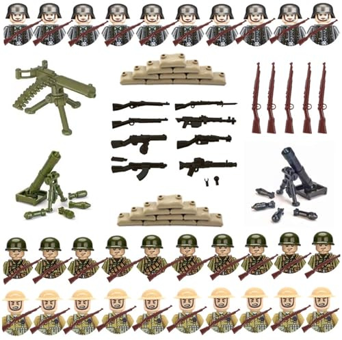 DePro 1 Kit Soldier Action Figures, Soldaten, 30 Mini Figures Military Kit, Enthält Mörser*2Maschinengewehr *1Bodenplatte*2Sandsack*20 Perfekt Für Geschichtsinteressierte